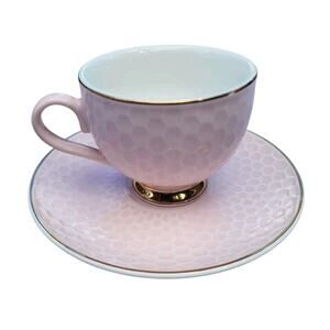 Ciroa Pink Honeycomb Demitasse Espresso Cup and Saucer Gold Trim Coffee Coquette